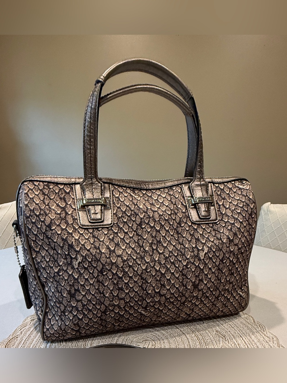 COACH Taylor Snake Print Top-Handle Satchel Handbag #F26037- Gunmetal